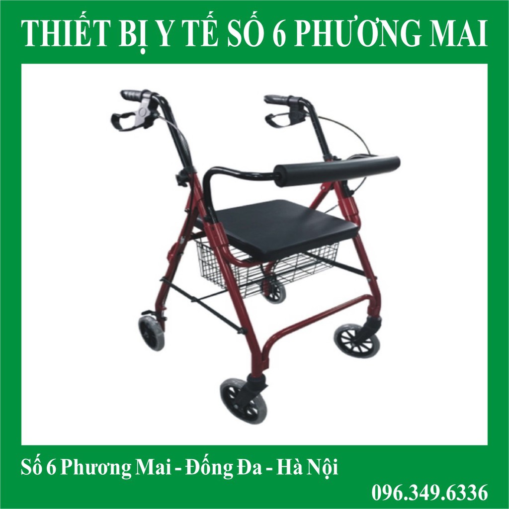 KHUNG TẬP ĐI 4 BÁNH CÓ PHANH TAY VÀ GIỎ HÀNG