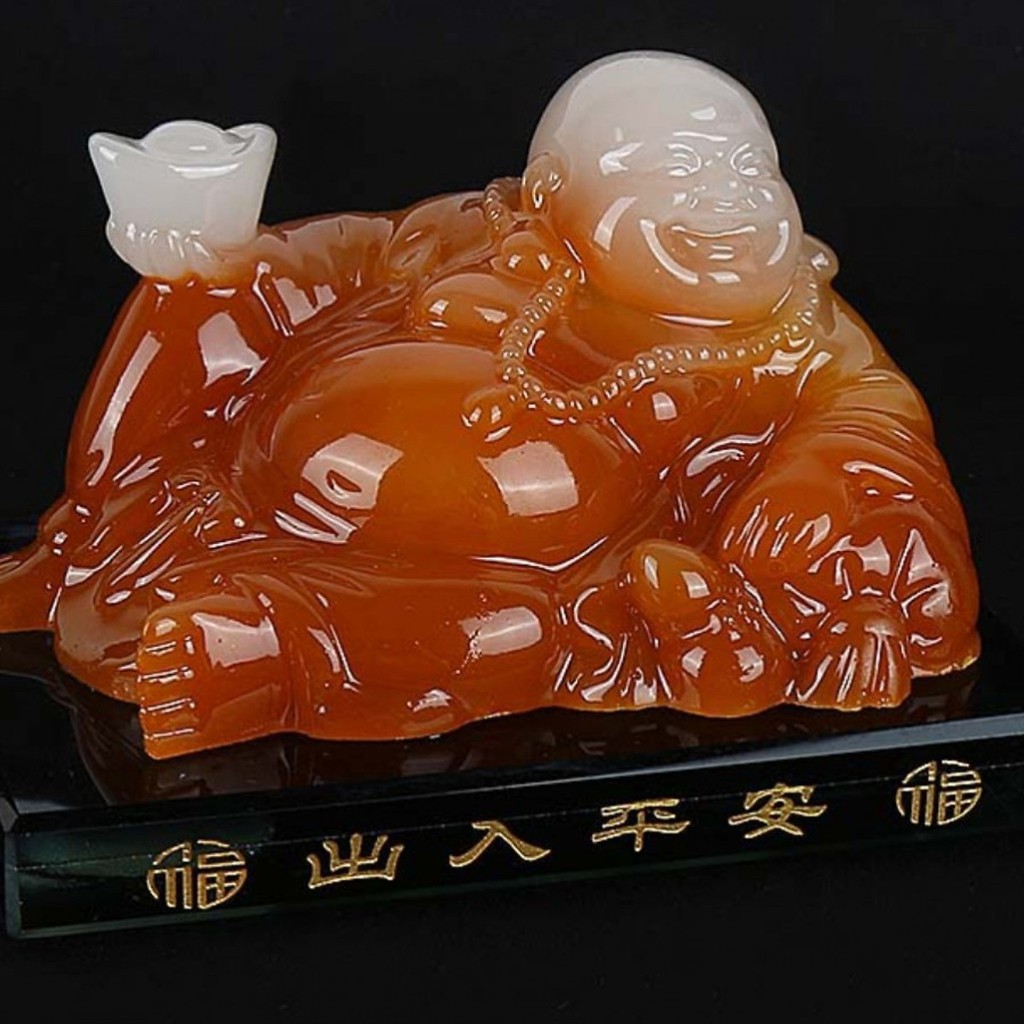 Tượng Phật Di Lặc – Tượng Phật Di Lặc Để Trên Ô Tô – Để Bàn Làm Việc Chất Liệu Đá Phong Thủy Màu Ngọc Cam