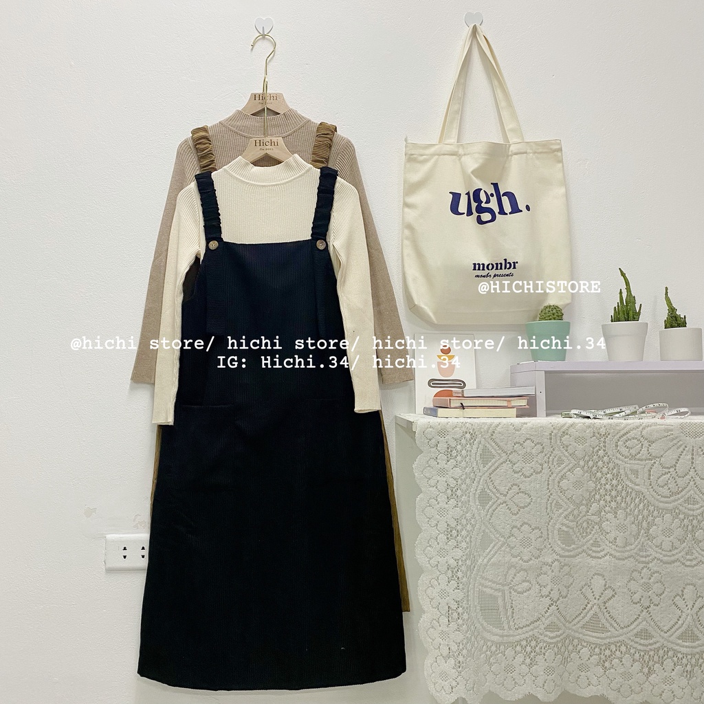 Yếm nhung dáng dài ulzzang, chất liệu nhung tăm-A004