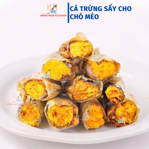 Thức ăn cho mèo, chó, cá trứng sấy, snack cho chó mèo