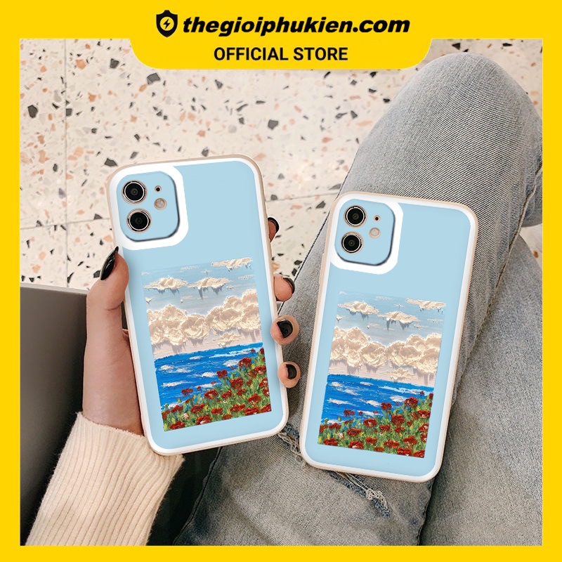 Ốp iphone - Ốp lưng iphone cạnh vuông tranh vẽ mây trời dành cho ip 6 đến 14promax - ng251