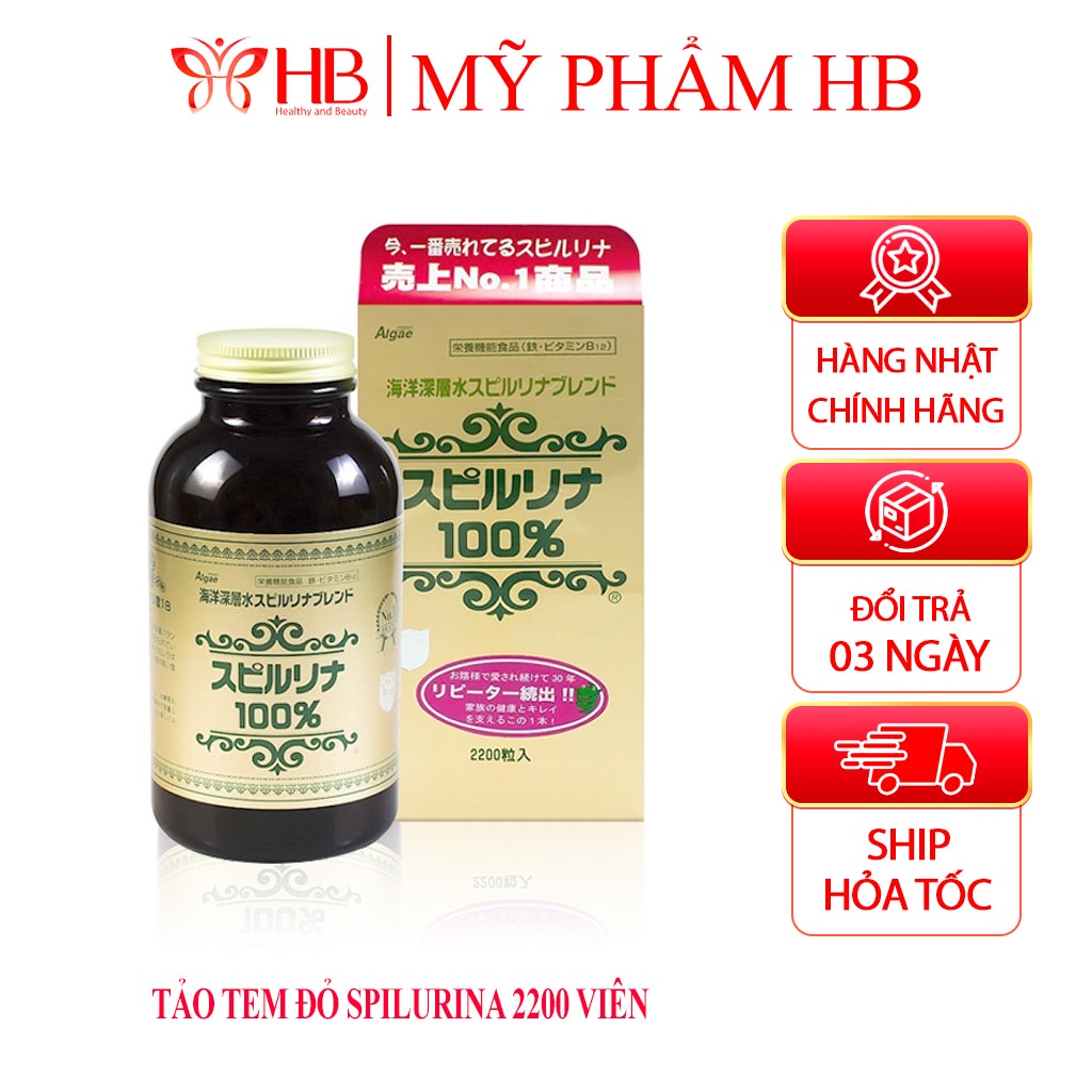 Tảo xoắn tem đỏ Nhật Bản, viên tảo xoắn Spirulina, tảo hộp 2200 viên