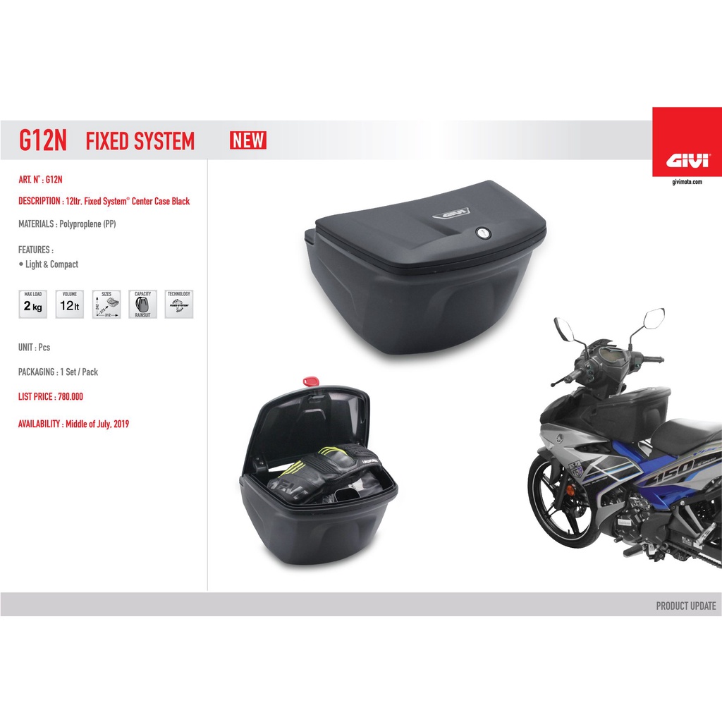 Thùng Giữa Givi G12N 12L (Chưa Pát Gắn) Chính Hãng Givi Bảo Hành 2 Năm