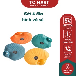 Set Đĩa Đựng Thức Ăn Để Bàn Hình Sò - Set 4 Dĩa Nhựa Dercor Rẻ Đẹp Màu Sắc Bắt Mắt