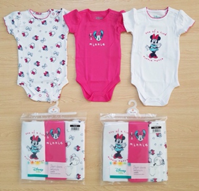 Set 3 cái bodysuit cotton hãng Disney Baby size từ sơ sinh đến 3 tuổi