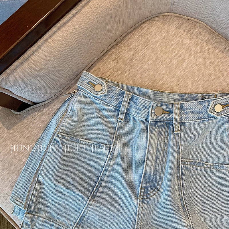 Quần Sọt Denim Lưng Cao Dáng Chữ A Thiết Kế Dáng Rộng Thoải Mái  tao bao