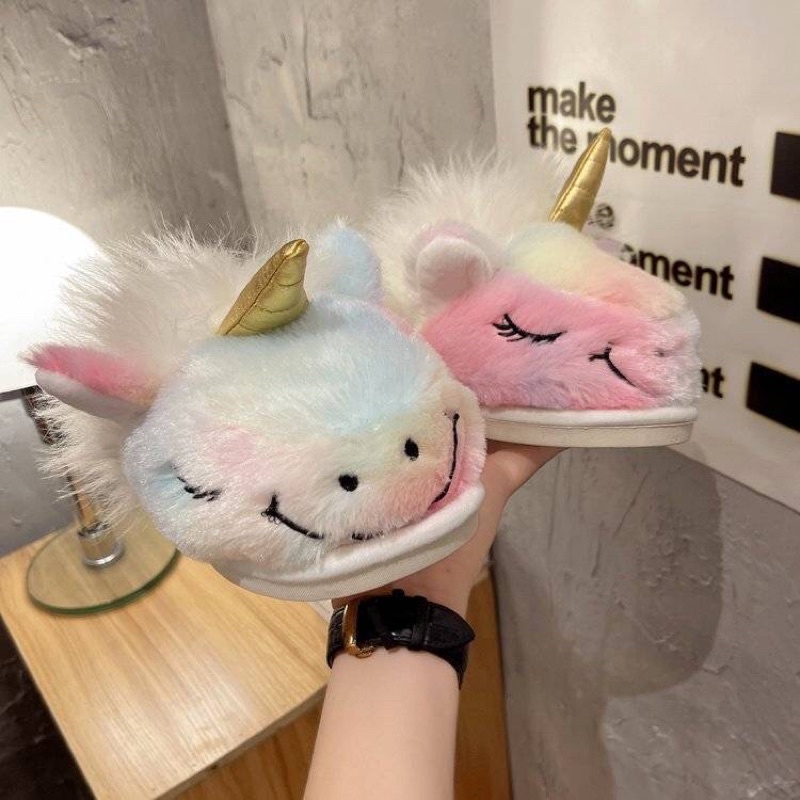 Dép kỳ lân bông đi trong nhà phối màu cầu vồng