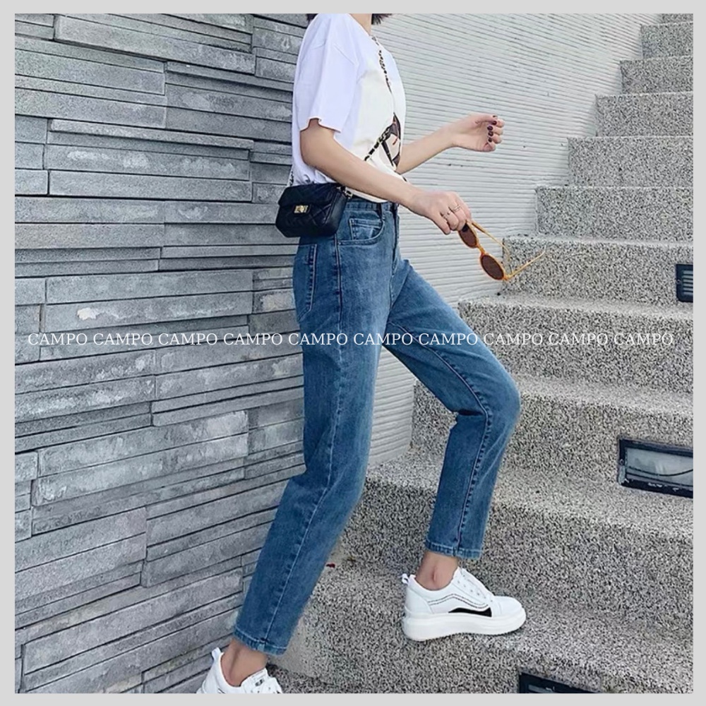 Quần jeans baggy xanh nhạt CAMPO quần nữ phong cách Hàn Quốc co giãn cực thích