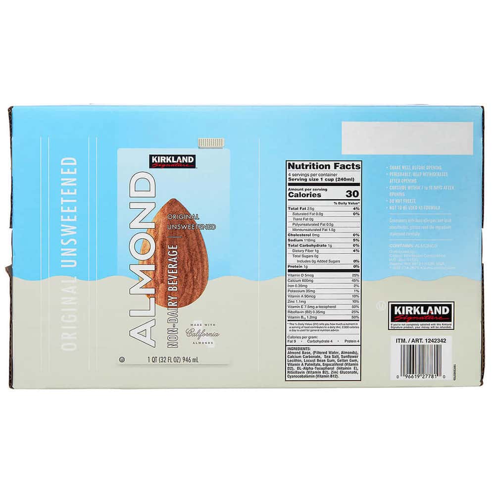 Sữa hạnh nhân nguyên chất Organic không đường Kirkland Signature Almond 946ml -  Kirkland Signature Almond. Date 03/2024