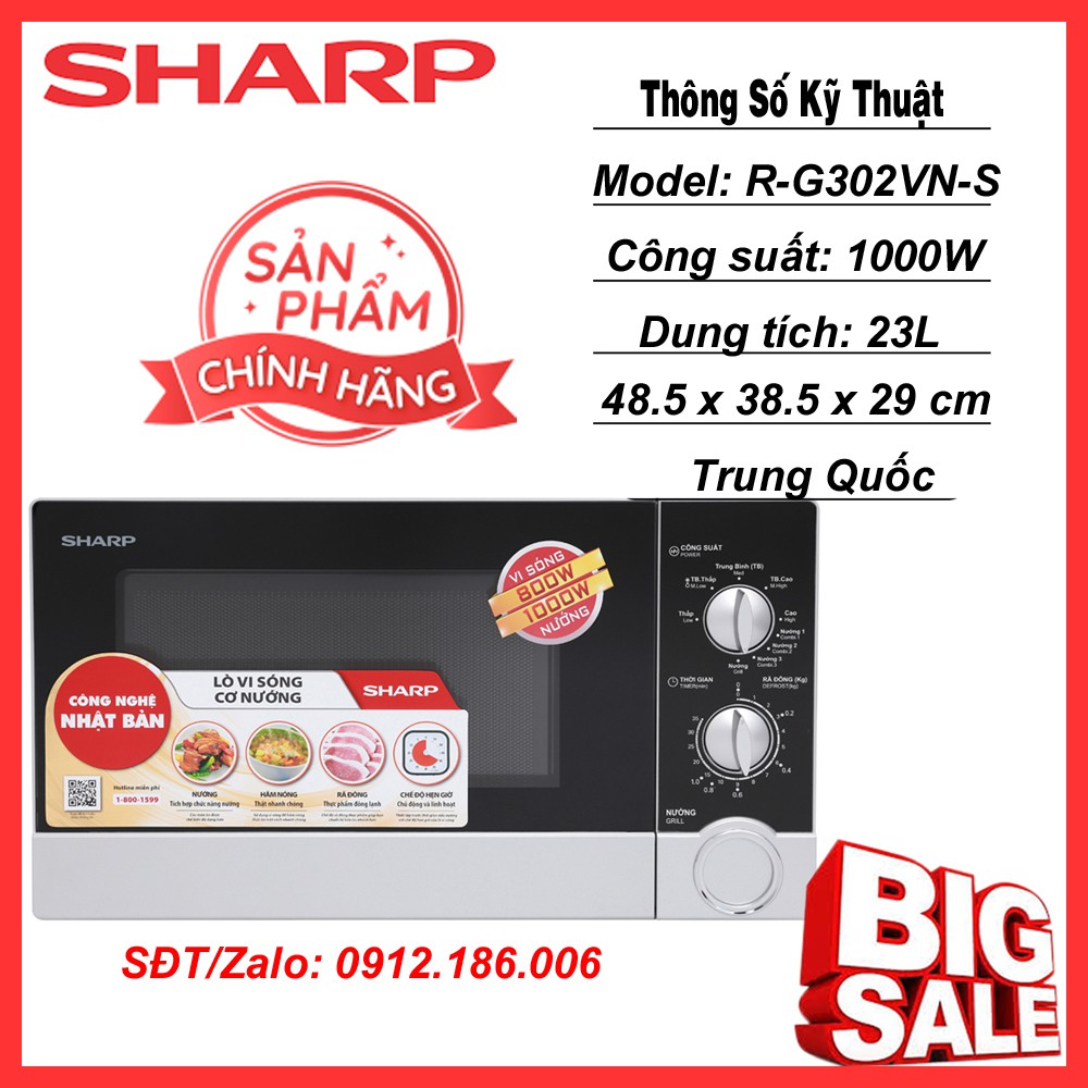 Lò vi sóng có nướng Sharp R-G302VN-S 23 lít - Hàng chính hãng