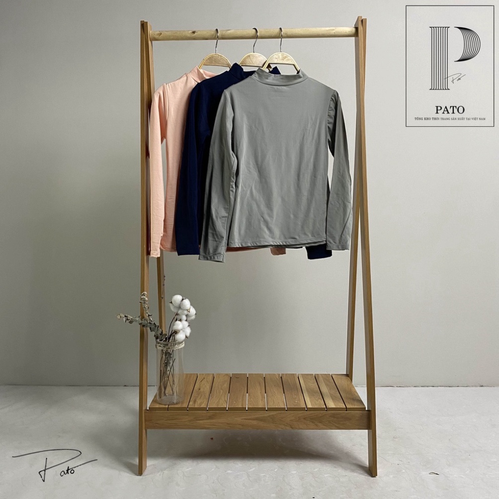 Áo giữ nhiệt dài tay nữ có lót nỉ cổ cao 3p dáng ôm dày dặn co giãn (ảnh shop pato chụp)