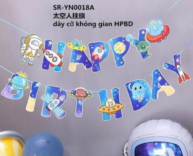 Dây chữ Happybirthday kiểu chủ đề phi hành gia công chúa sofia và siêu anh hùng trang trí sinh Nhật bé trai bé gái