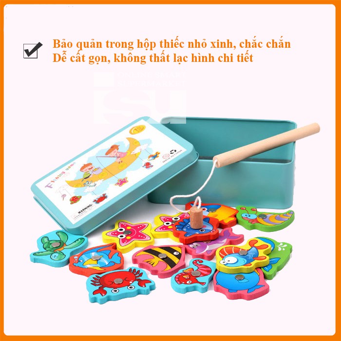 Bộ đồ chơi câu cá gỗ - trò chơi trí tuệ thông minh Montessori thả hình cho trẻ (bé từ 1-3 tuổi)