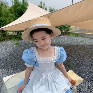Đầm Bé Gái phong cách Hàn Quốc , Váy Lolita Màu Xanh Viền Trắng xinh xắn