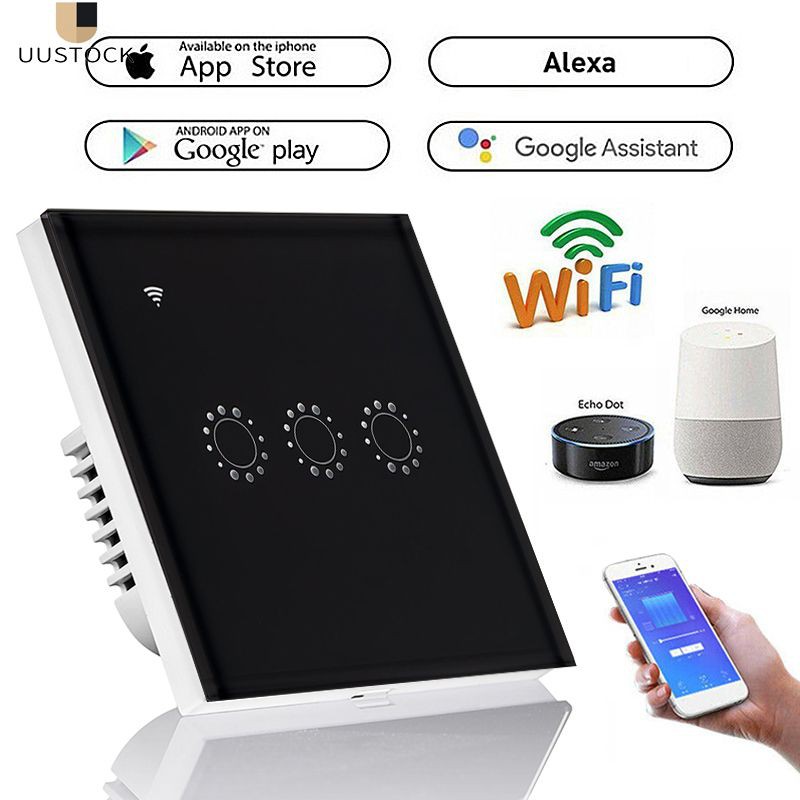 【Available】 Touch switch smart switch panel wall switch 1/2/3 Gang wifi light switch US / EU standard work with Alexa Google Home 【UUSTOCK】