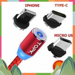 👑Giá Hủy Diệt👑 Bộ Cáp Sạc Dù Nam Châm 3 Đầu Hít Dành Cho ANDROI/IPHONE/TYPE C Xoay 360 Độ, Có Đèn Led