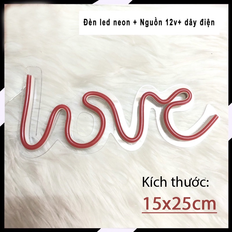 Đèn led Neon trang trí | Hình chữ love | 15x25cm | Decor phòng ngủ | Đèn ngủ | Quà Tặng Cực Chất , Led 12V- MIXJ