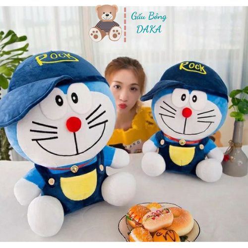 Gối Ôm - Gấu Bông Doremon Đội Mũ Chất Liệu Vải Nhung Hàn Quốc Đáng Yêu Nghộ Nghĩnh Hàng Cao Cấp