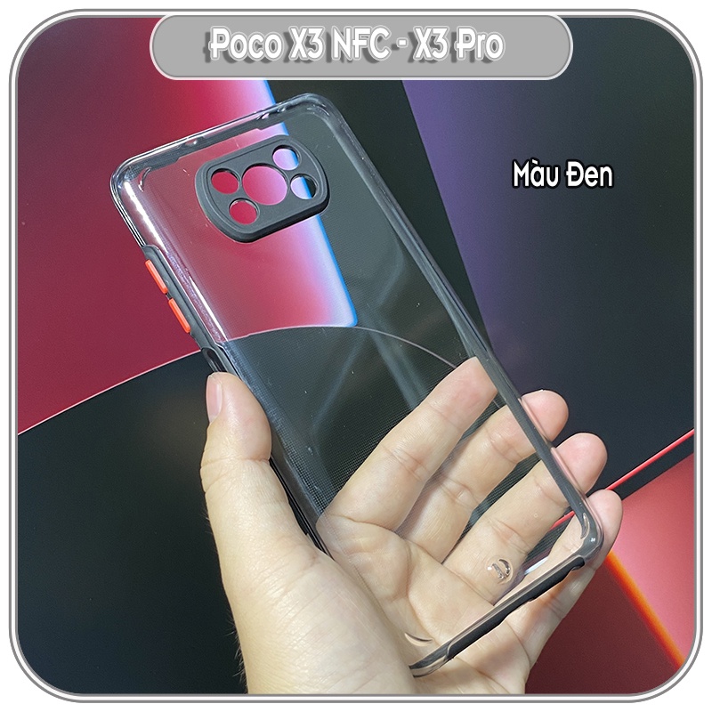 Ốp Lưng cho Xiaomi Poco X3 NFC - X3 Pro PC Trong Suốt Viền Màu Mỏng ,Che Camera