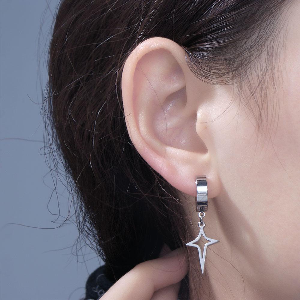 Bông Tai Dạng Vòng Bằng Thép Không Gỉ Hình Thánh Giá / Ngôi Sao Đơn Giản Thời Trang Cho Nam Và Nữ