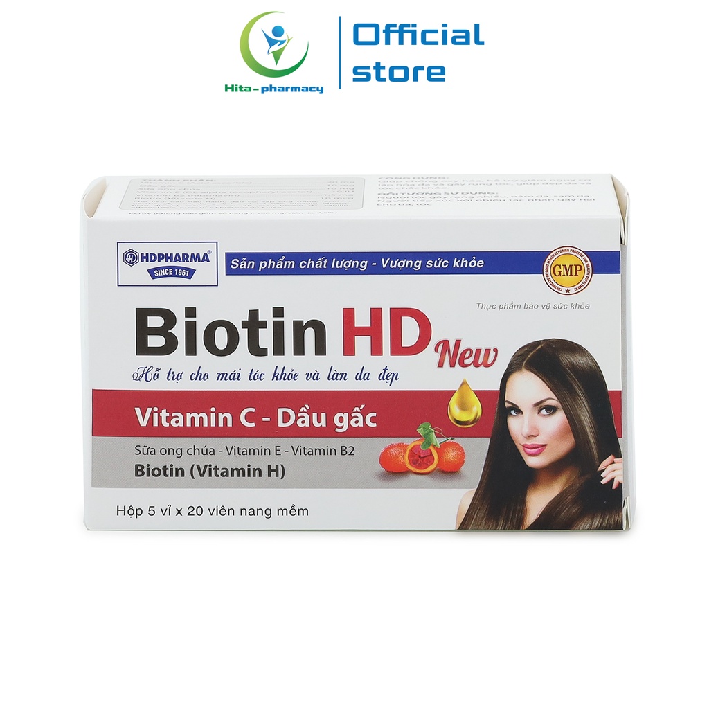 Biotin HD New HDPHARMA dầu gấc giúp đẹp sáng da, giảm rụng tóc - 100 viên