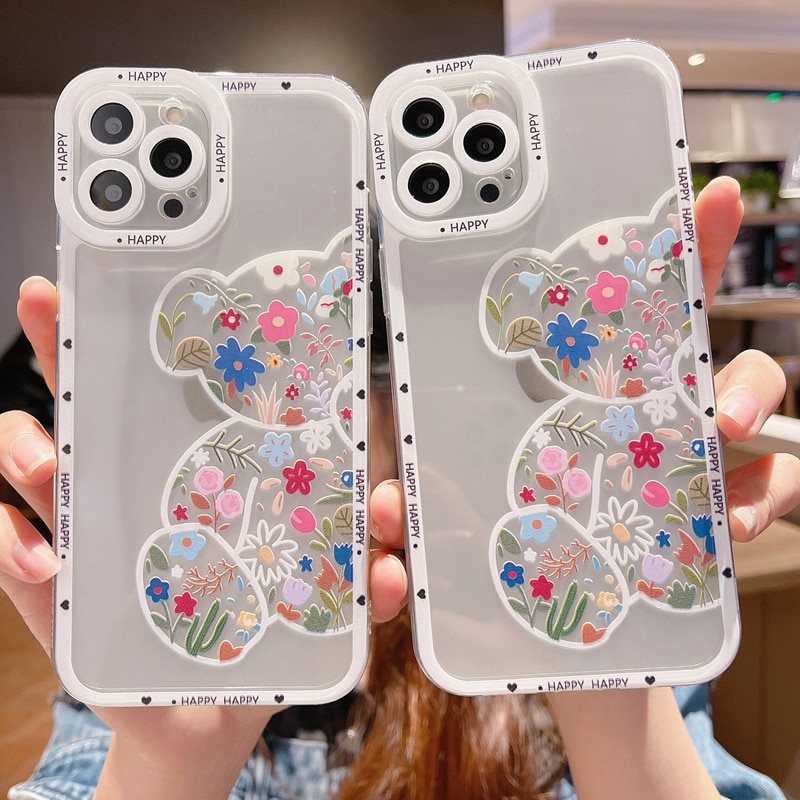 Ốp lưng iphone cạnh vuông JM CASE Gấu Cute Họa Tiết Hoa Lá Cành 6plus/6s/6splus/7/7plus/8/8plus/x/xs/11/12/pro/max