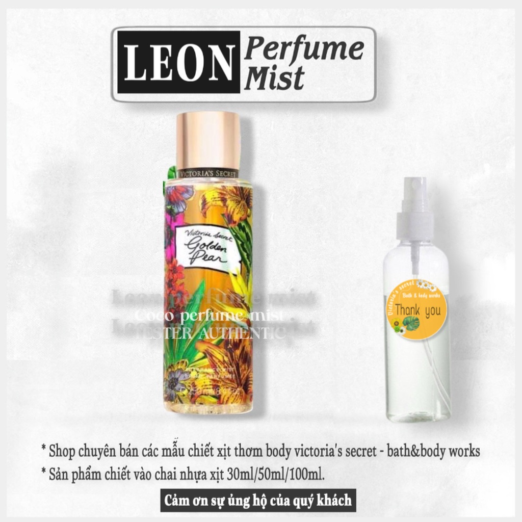 LEON Xịt Thơm Body Mist Victoria’s Secret - GOLDEN PEAR -𝐦𝐚̂̃𝐮 𝐭𝐡𝐮̛̉ 𝟑𝟎𝐦𝐥/𝟓𝟎𝐦𝐥