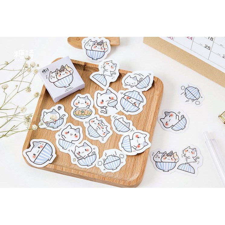 Bộ 45 Sticker Hàn Quốc hình Mèo Tinh Nghịch dán trang trí E07