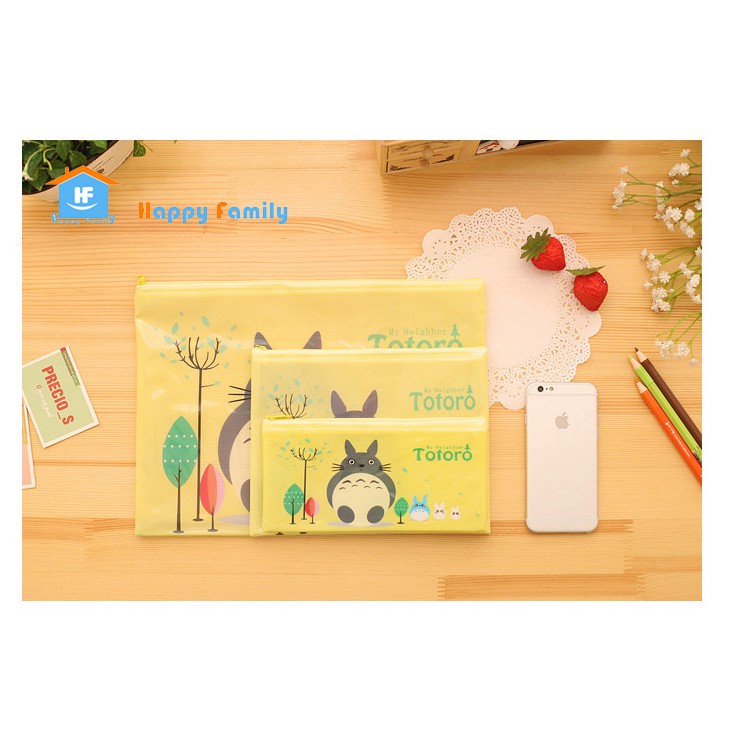 【Có bỏ sỉ 】Combo 3 size túi đựng hồ sơ chống nước dây kéo Totoro cao cấp