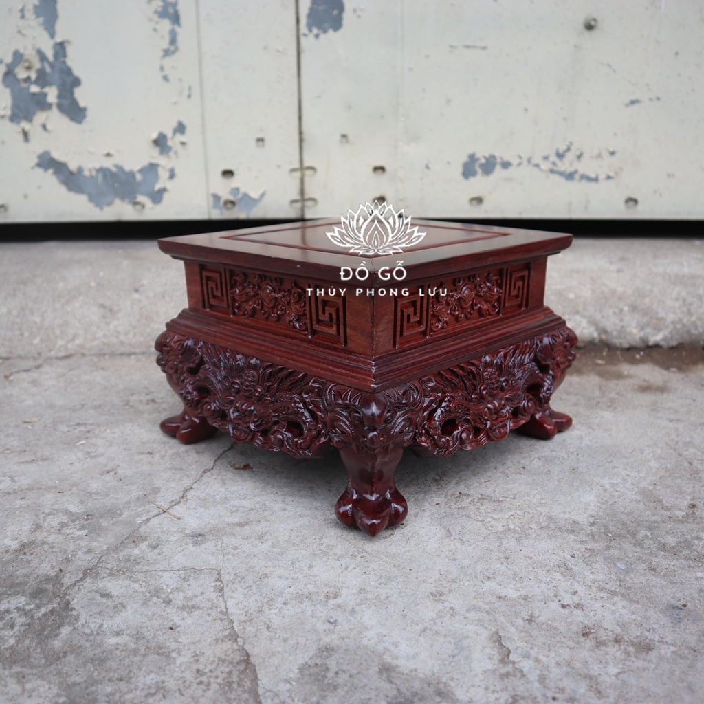 Đôn vuông kỷ chân rồng song long gỗ cẩm cao 15cm
