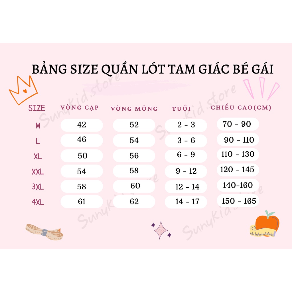 Quần lót bé gái combo 3 quần chíp tam giác trẻ em cotton HC502 thoáng mát kháng khuẩn Sunykid cho bé từ 2-16 tuổi