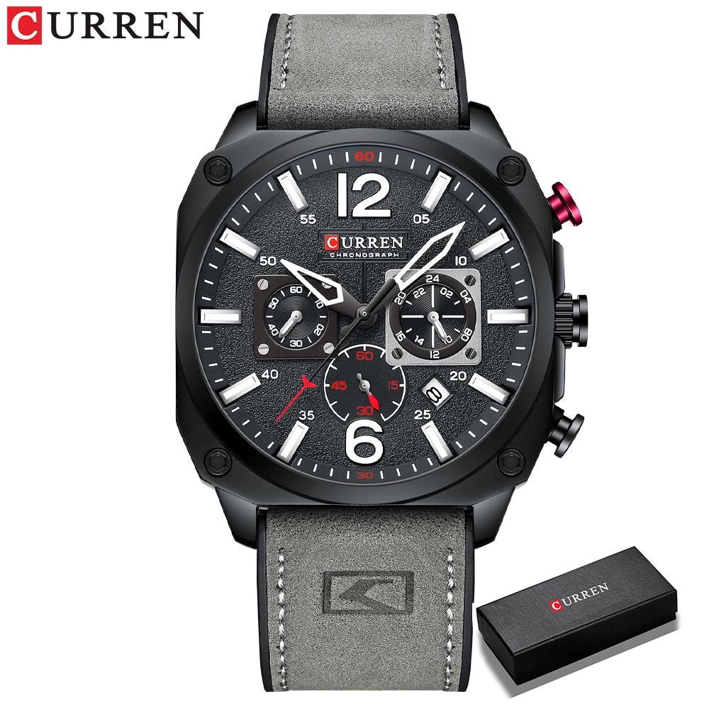 Đồng hồ đeo tay CURREN 8398A bộ máy thạch anh phát sáng chống thấm nước dây đeo bằng da thời trang sang trọng cho nam
