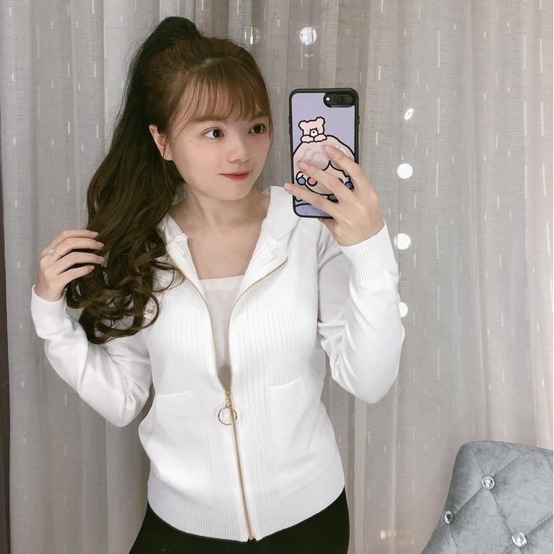 Áo khoác len dây kéo có nón hàng mới về