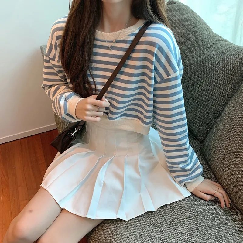 Áo Sweater Tay Dài Form Rộng Có Họa Tiết Sọc Ngang Trẻ Trung Cho Nữ