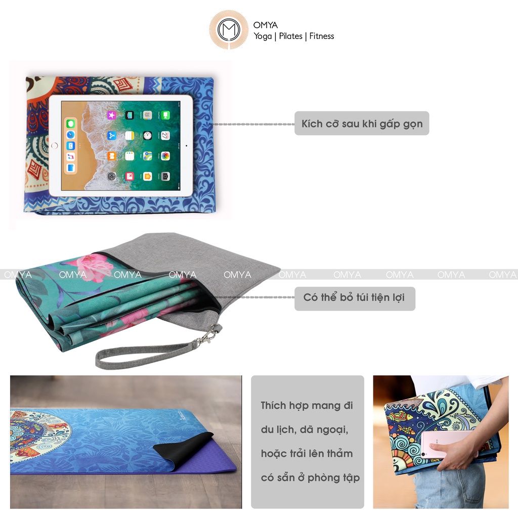 Chính hãng Thảm tập yoga du lịch chống trượt 1,5mm cao su in hoa, định tuyến cao cấp