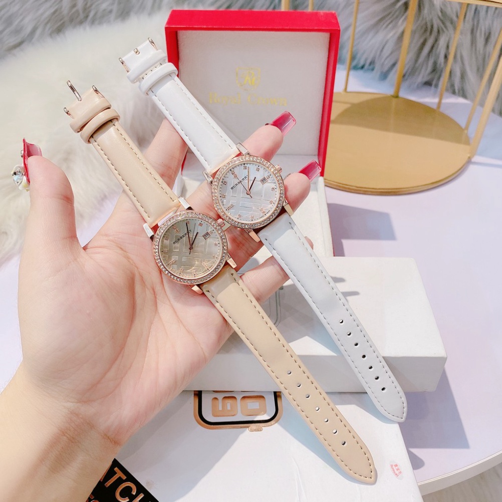 Đồng hồ nữ BEBR mặt tròn quai da viền đá sang trọng , da mềm bền hợp thời trang, chống nước, bảo hành 1 năm, dong ho nu