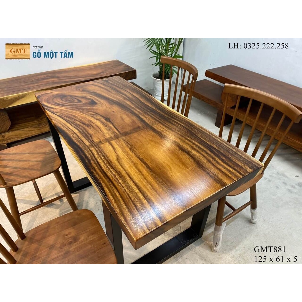 Mặt Bàn Cafe Gỗ Me Tây, Bàn Sân Vườn Gỗ Me Tây, Bàn Ăn Gỗ Me Tây Dài 1,25m Rộng 61cm Dày 5cm