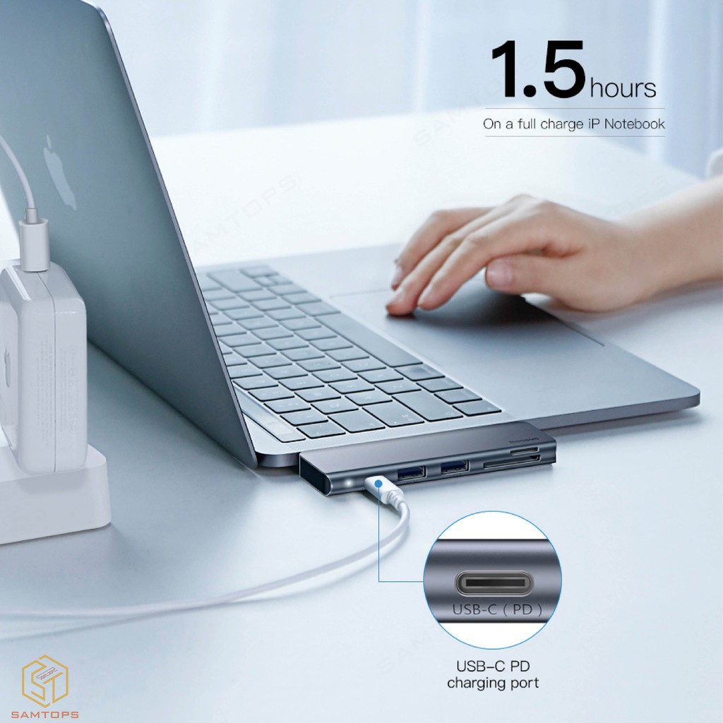 Hub usb Baseus đọc thẻ SD/TF hỗ trợ chuyển đổi cổng sạc Type C tiện dụng