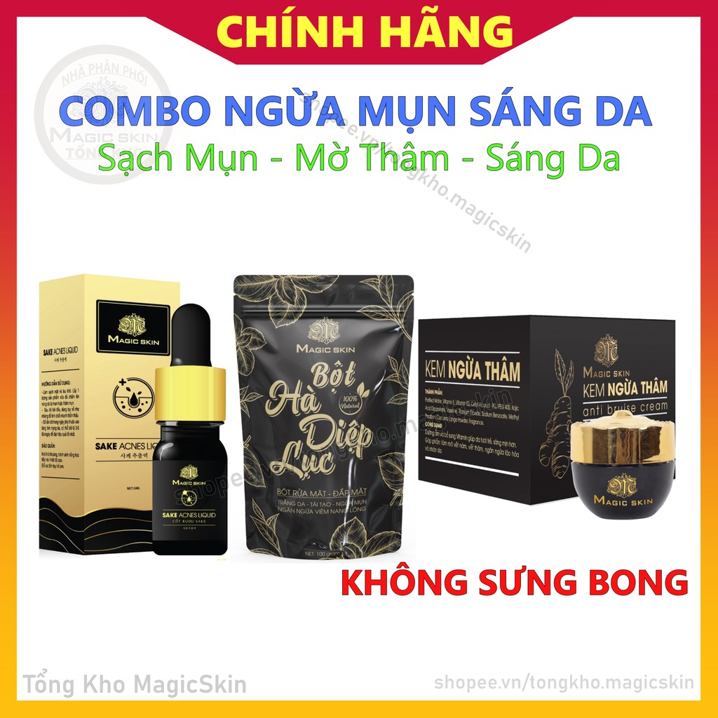 Combo NGỪA MỤN SÁNG DA KHÔNG SƯNG Magic Skin giúp Sạch Mụn Mờ Thâm DA SÁNG KHỎE