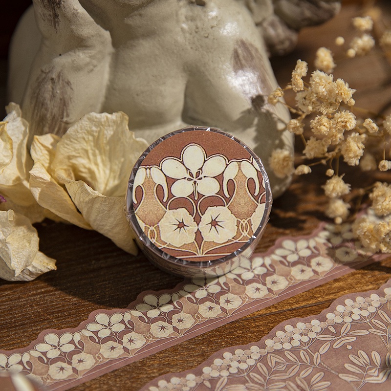 Cuộn Băng Keo Washi Họa Tiết Hoa Vintage Trang Trí Sổ Tay DIY