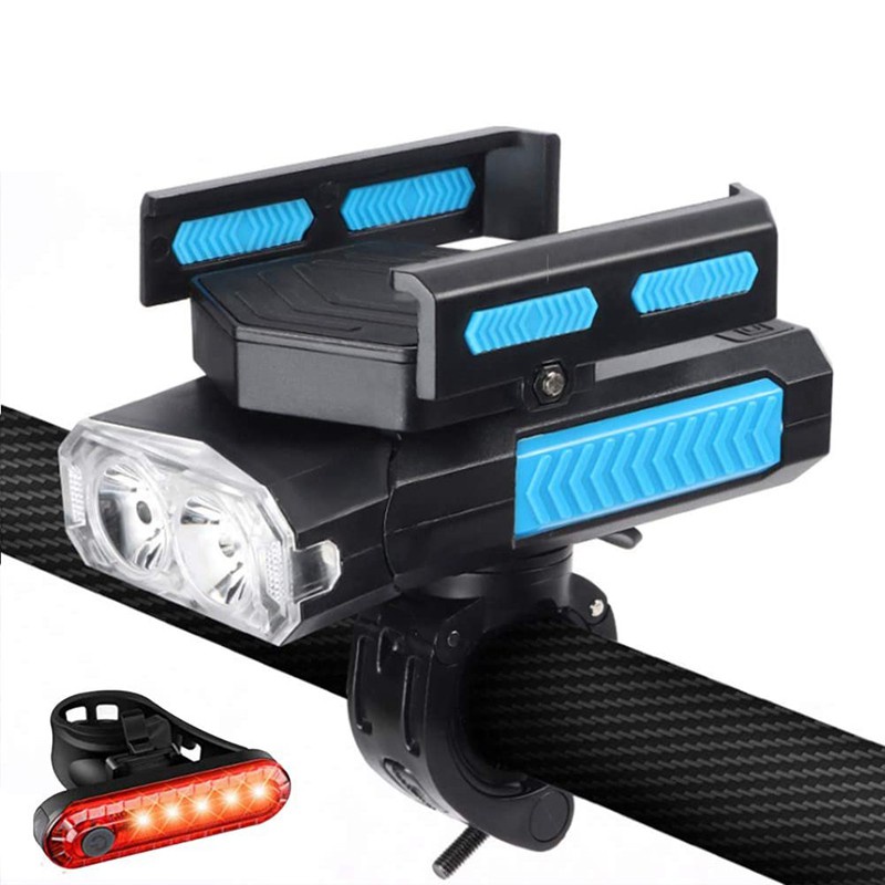 Bộ đèn pha 5 trong 1 chống nước gắn xe đạp kèm giá đỡ điện thoại tiện lợi