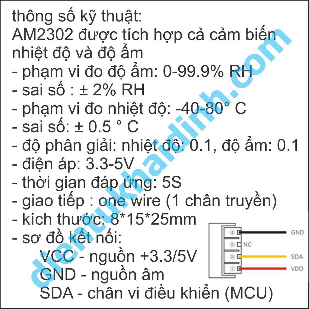 CẢM BIẾN NHIỆT ĐỘ ĐỘ ẨM AM2302 1 wire,± 0,5C,± 2% (trắng,SHT11,SHT15) KDE0375