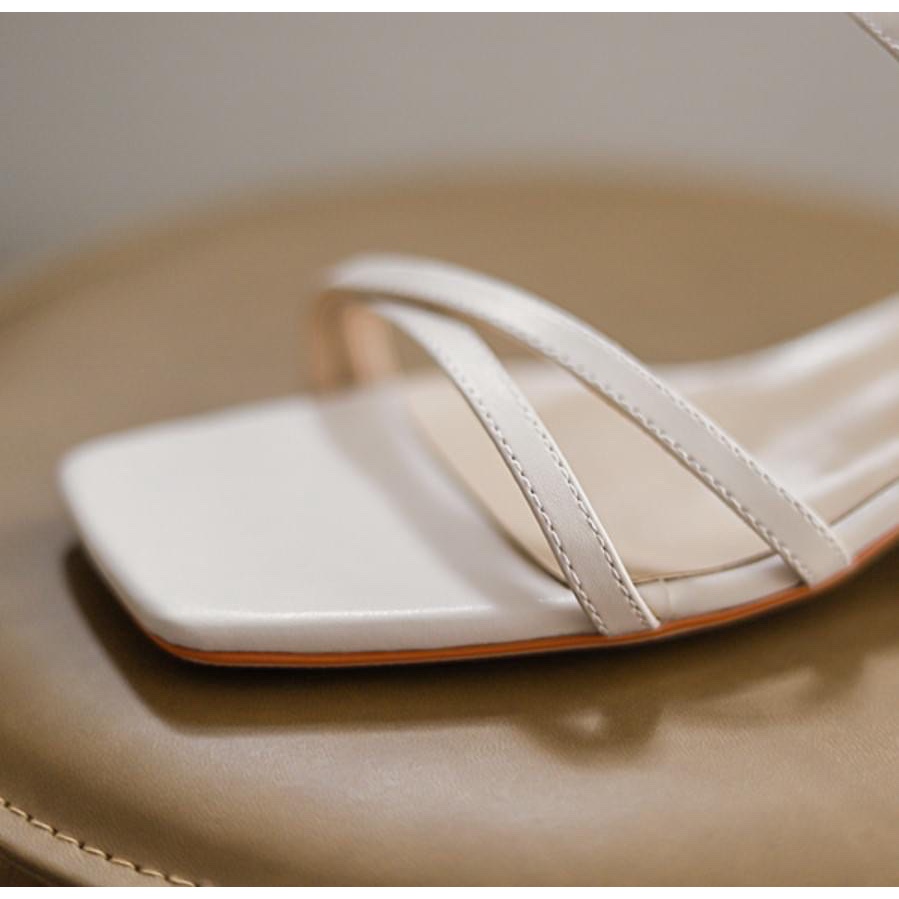 Giày sandal nữ 2 dây chéo chất da lì gót thấp cực dễ đi êm chân mã G55