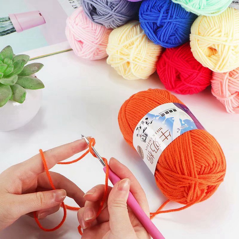 1 Cuộn Len Sợi Cotton Sữa 5 Lớp 50g Kèm 1 Kim May Vá