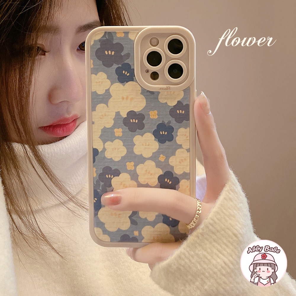 Ốp Điện Thoại TPU Mềm Chống Sốc Họa Tiết Tranh Sơn Dầu Hoa Xanh Dương Retro Cho IP 13 12 11 Pro Max XR 8 7 Plus