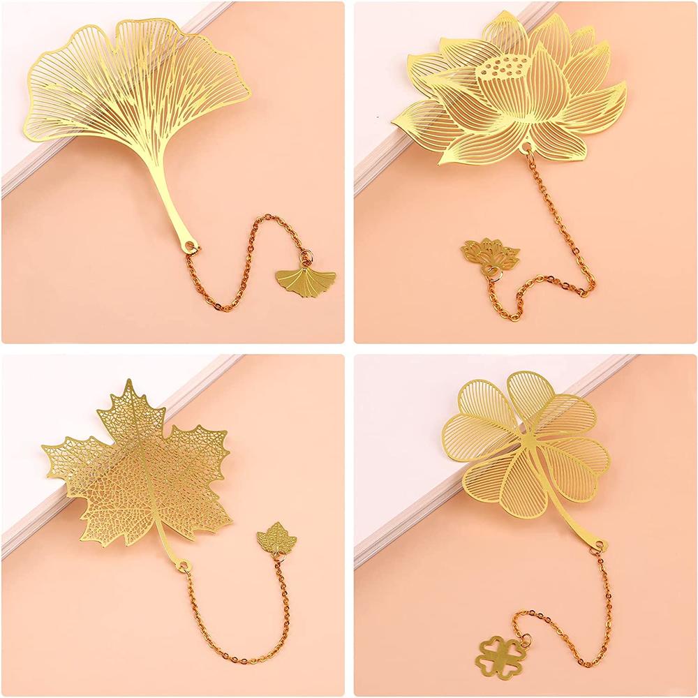 Bộ Bookmark Kim Loại Hình Hoa Sen / Lá Phong / Thiên Thần Vintage Có Dây Xích Màu Vàng Kim Làm Quà Tặng Sinh Nhật / Tốt Nghiệp