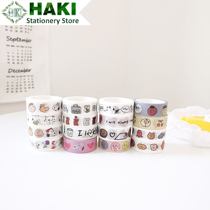 Washi tape cute HAKI, băng dính washi tape hoạt hình trang trí sổ đáng yêu dễ thương BD09