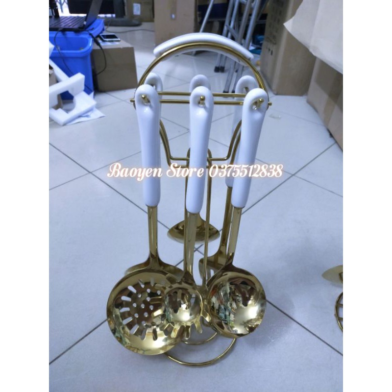 BỘ MUÔI, THÌA... ĐẢO ĐỒ ĂN mạ vàng cao cấp cho bếp ăn của bạn sang trọng.