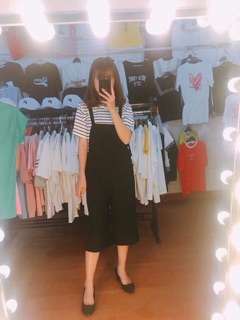 Set yếm quần rộng + áo kẻ