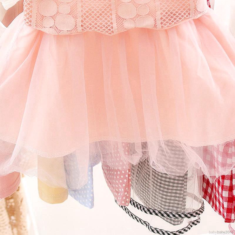 Đầm cotton kiểu công chúa tay ngắn vải lưới dễ thương cho bé gái